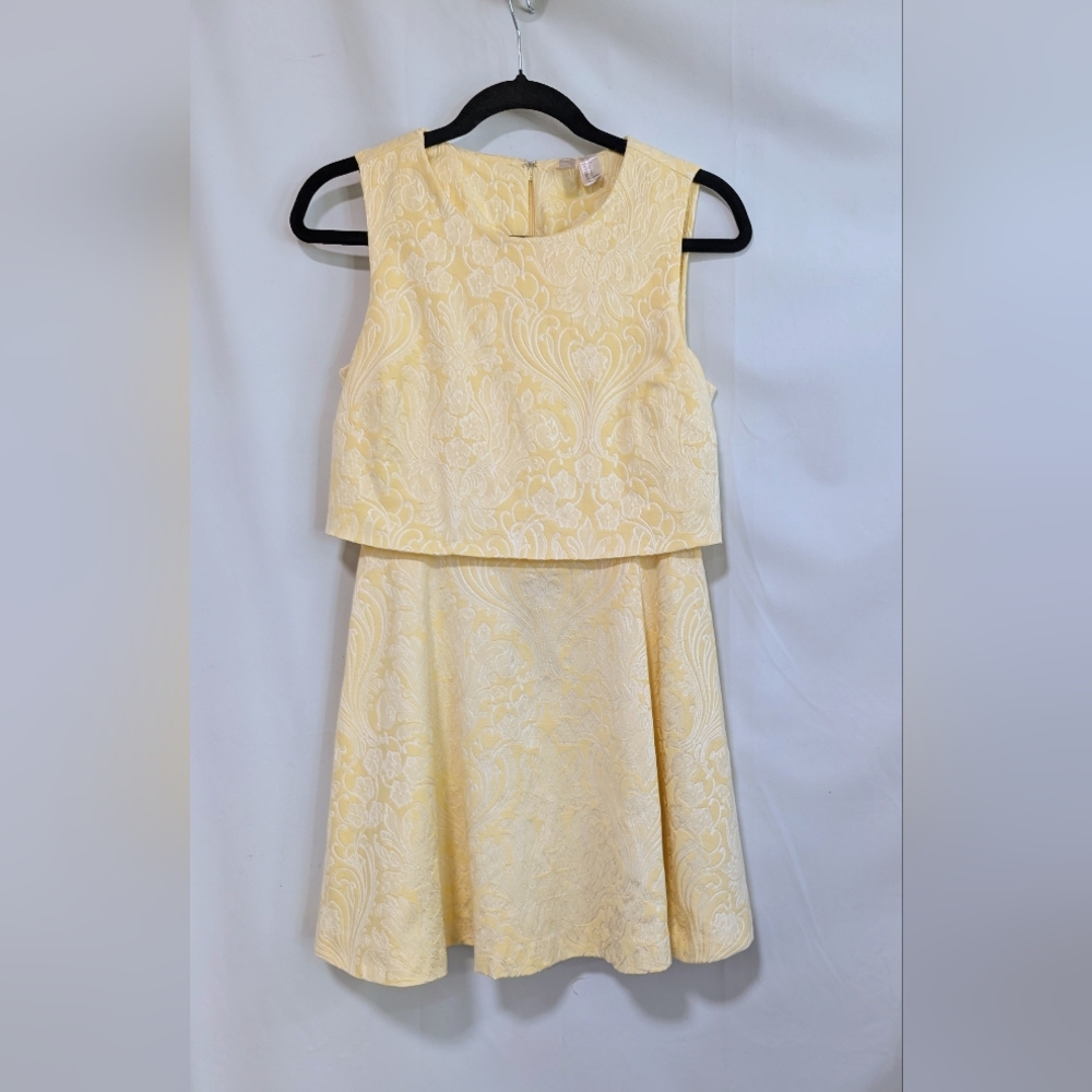 Yellow Sleeveless Damask Satin Dress Size Small